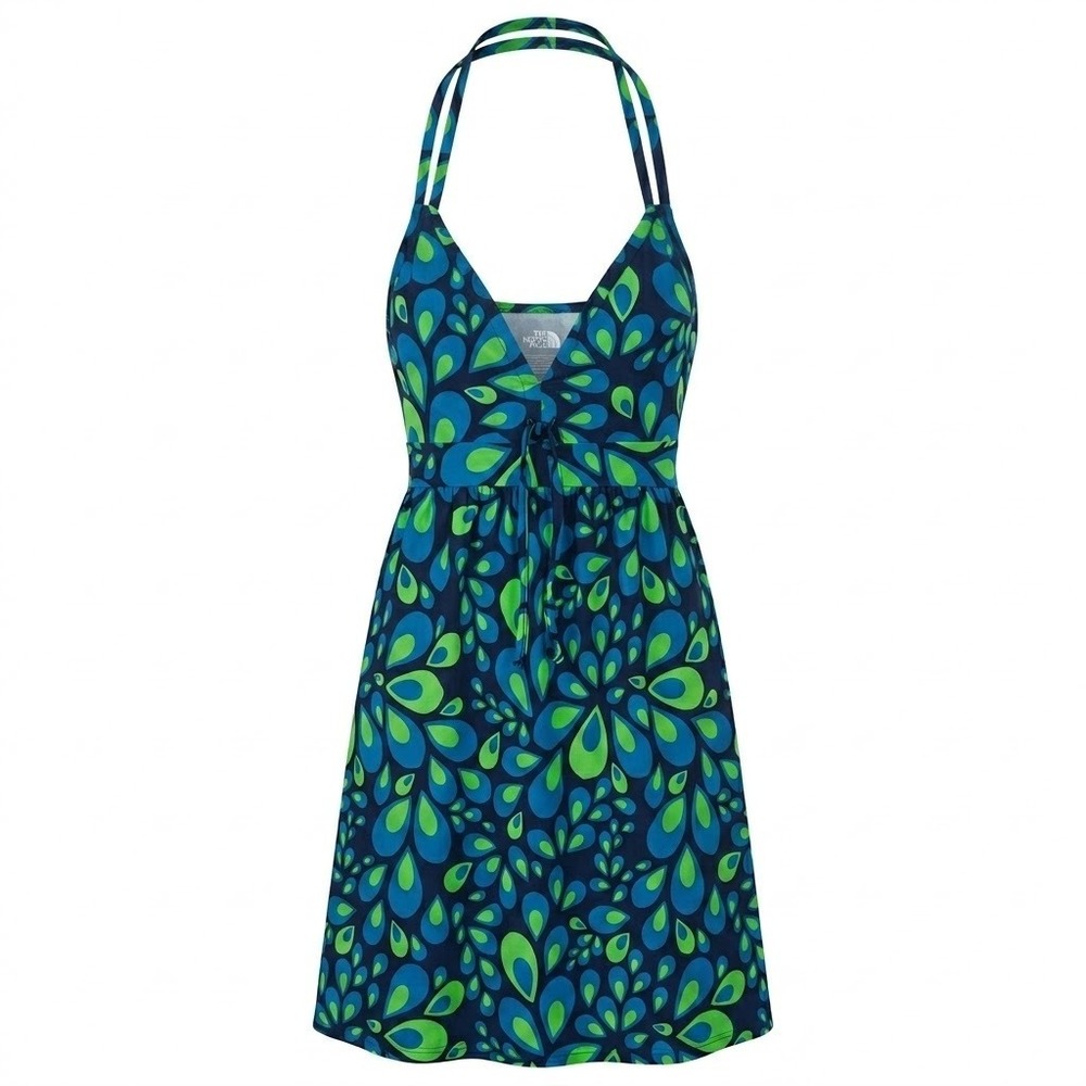 The North Face Womens XS Blue Green Echo Lake Floral Halter Mini Dress Tie Front
